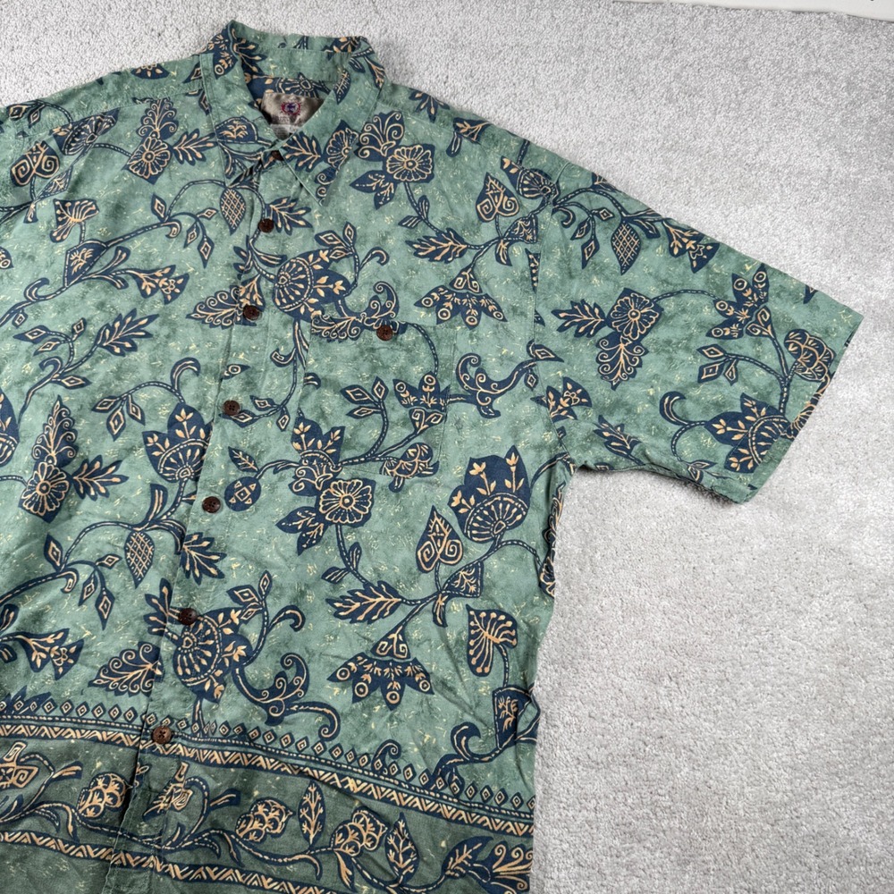 The Territory Ahead Shirt Mens XXL Green Floral Batik Lyocell Rayon Button Down